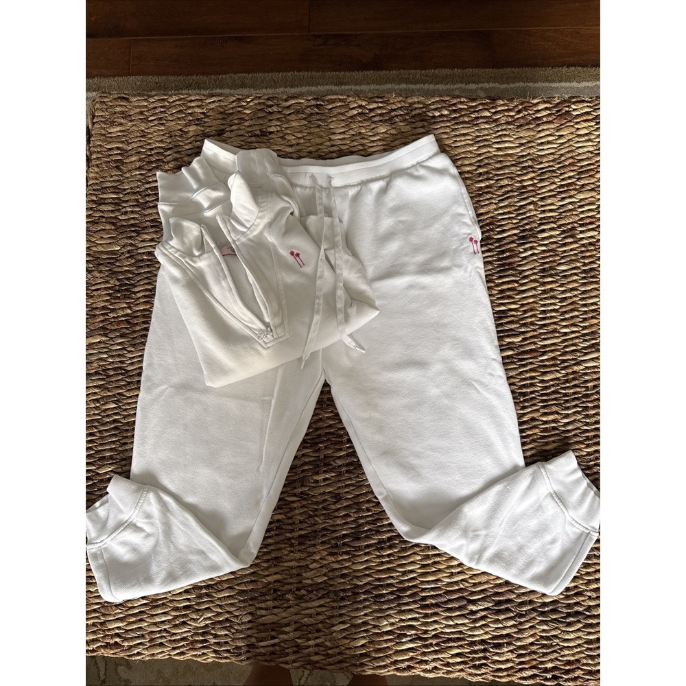 Victoria's Secret Women White XL Matching Sweatpants & Quarter Zip Pullover Set